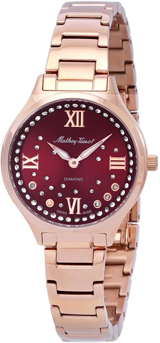 mathey-tissot nicole 钻石石英红色表盘女士手表 d985spr